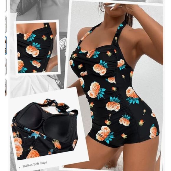 Molybell Boyleg Ruched Swimsuit with Tummy Control, Size Large NWOT - Picture 1 of 12